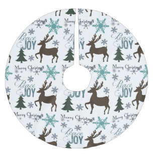 Jupon De Sapin En Polyester Brossé Paix Joy Deer Snowflakes Noël Arbres