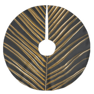 Jupon De Sapin En Polyester Brossé Palme de date d'or : Arrière - plan noir minimalis