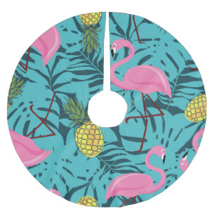 Jupon De Sapin En Polyester Brossé Palme de Flamants roses roses : Exotic Hawaii