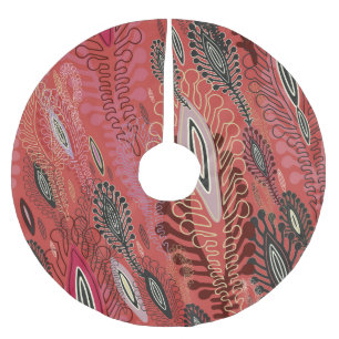 Jupon De Sapin En Polyester Brossé Paon vintage rouge décoratif Motif sans couture