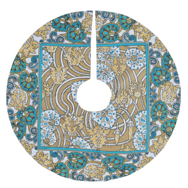 Jupon De Sapin En Polyester Brossé papier peint bleu art nouveau cyclamen (Devant)