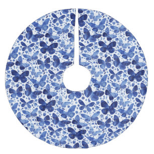 Jupon De Sapin En Polyester Brossé Papillon Aquarelle Bleu
