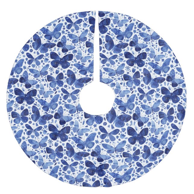 Jupon De Sapin En Polyester Brossé Papillon Aquarelle Bleu (Devant)