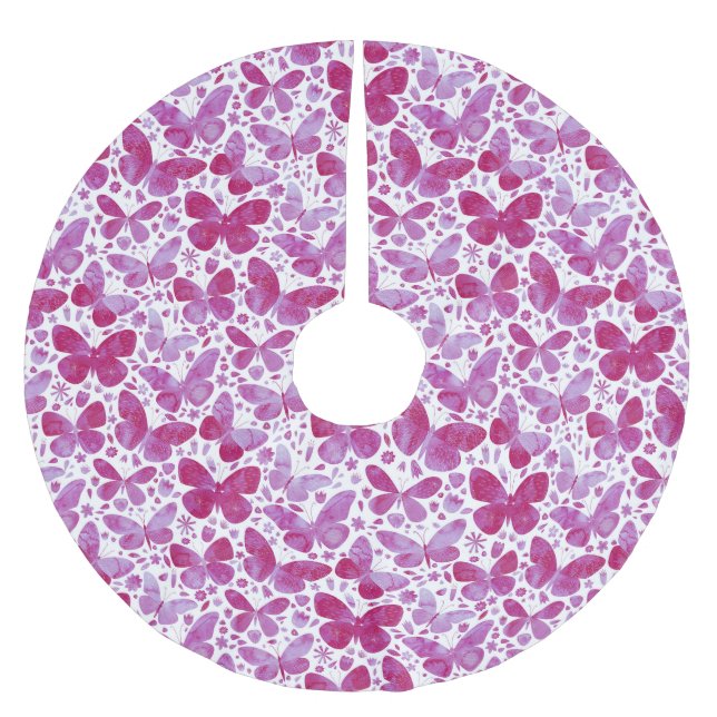 Jupon De Sapin En Polyester Brossé Papillon Aquarelle Rose (Devant)