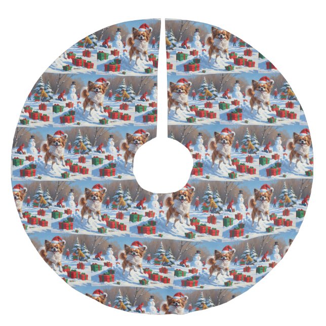 Jupon De Sapin En Polyester Brossé Papillon Chien courant dans la neige avec Casquett (Devant)