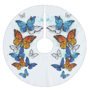 Jupon De Sapin En Polyester Brossé Papillons volants Morpho et Monarch