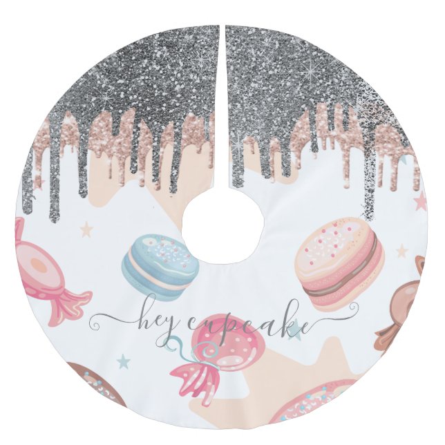 Jupon De Sapin En Polyester Brossé Parties scintillant argent moderne gouttes sucreri (Devant)