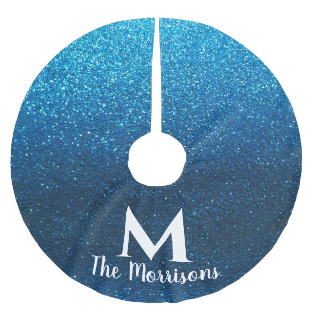 Jupon De Sapin En Polyester Brossé Parties scintillant de Noël moderne Monogramme Nom (Devant)