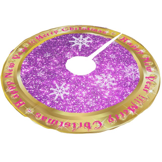 Jupon De Sapin En Polyester Brossé Parties scintillant or populaire Snowflake violet  (Angle)