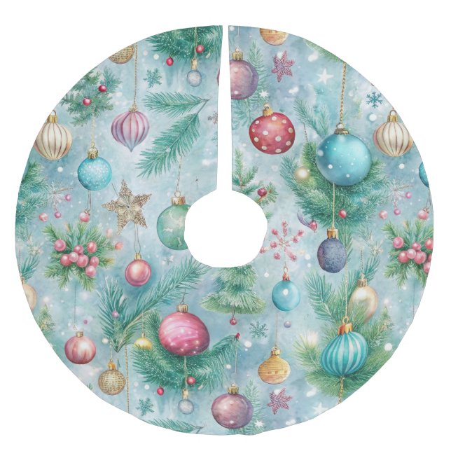 JUPON DE SAPIN EN POLYESTER BROSSÉ PASTEL VERT ET ROUGE NOËL ORNAMENTS & ARBRES (Devant)