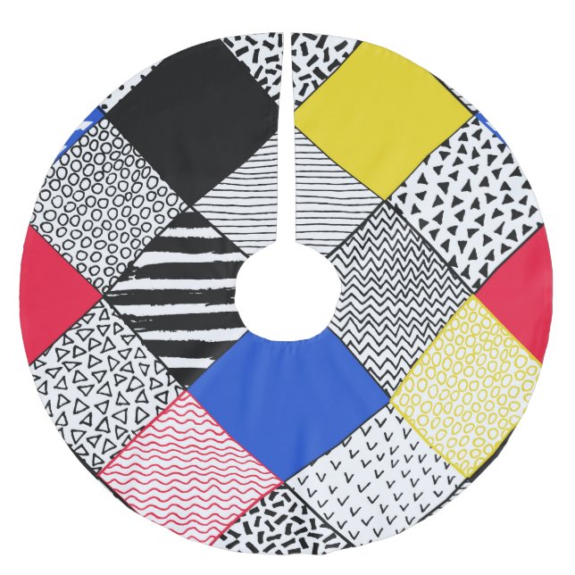Jupon De Sapin En Polyester Brossé Patchwork arrière - plan : oiseaux, pois. (Devant)