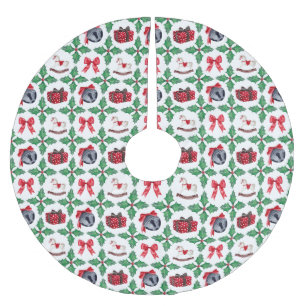 Jupon De Sapin En Polyester Brossé Patchwork de Noël au Houx Héritage