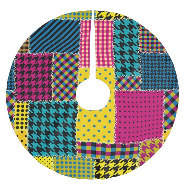 Jupon De Sapin En Polyester Brossé Patchwork géométrique : Arrière - plan sans forme  (Devant)