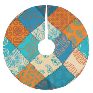 Jupon De Sapin En Polyester Brossé patchwork indien : motif sans soudure vintage.