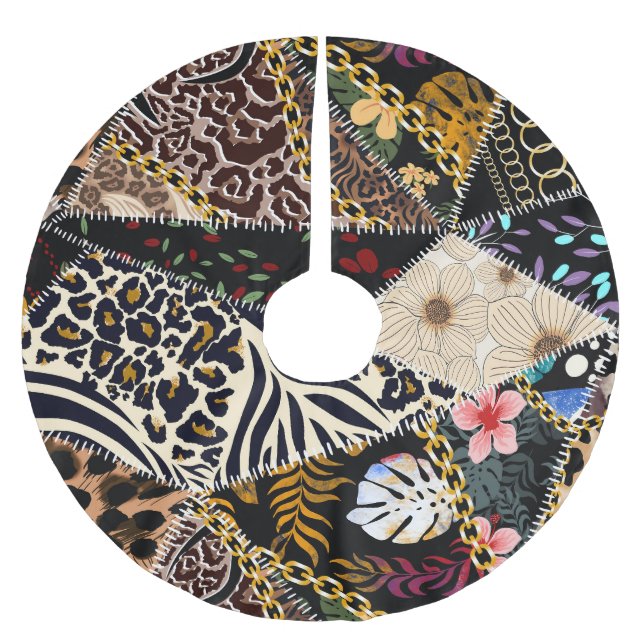 Jupon De Sapin En Polyester Brossé Patchwork Leopard : Ethnic Lining Design. (Devant)