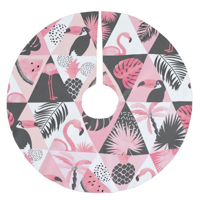 Jupon De Sapin En Polyester Brossé Patchwork Tropical : Flamant rose Watermelon Seaml (Devant)