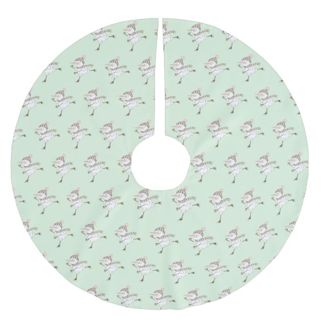 Jupon De Sapin En Polyester Brossé Patinage sur glace Snowmen Vert (Devant)
