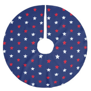 Jupon De Sapin En Polyester Brossé Patriotique rouge bleu marine étoiles Noël