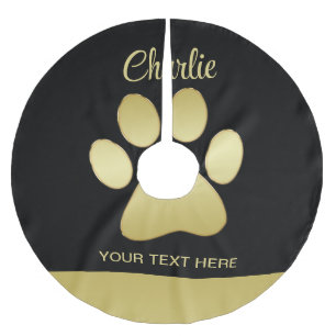 Jupon De Sapin En Polyester Brossé Paw chien brillant or sur arrière - plan noir