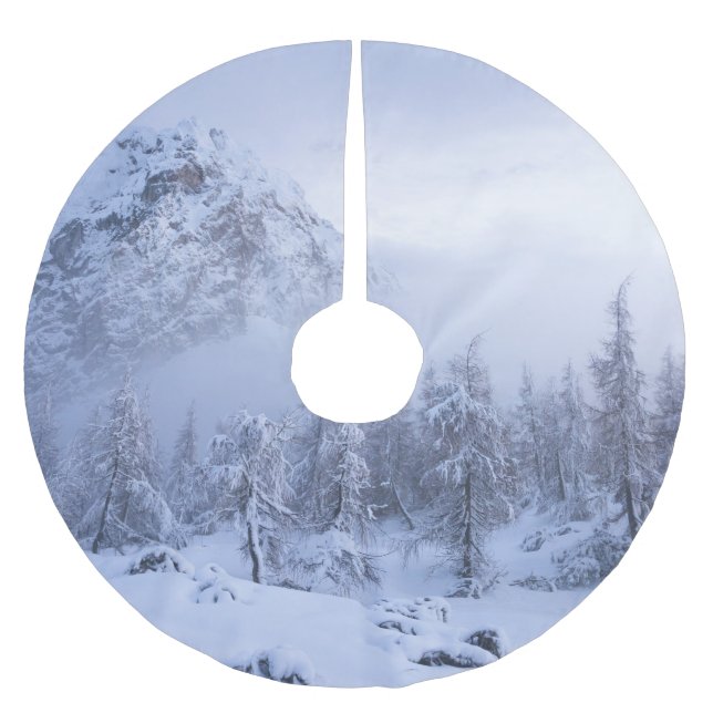 Jupon De Sapin En Polyester Brossé Pays merveilleux d'hiver, brouillard, forêt d'épin (Devant)