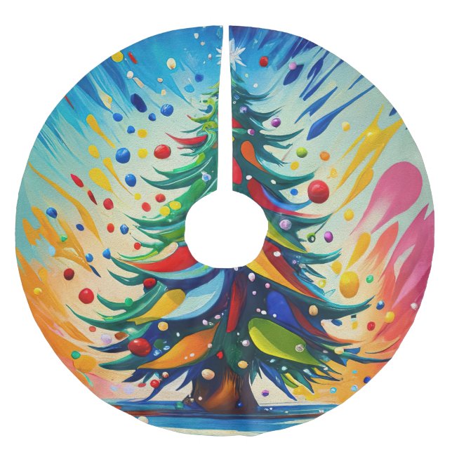 Jupon De Sapin En Polyester Brossé Peinture à l'huile d'arbre de Noël (Devant)