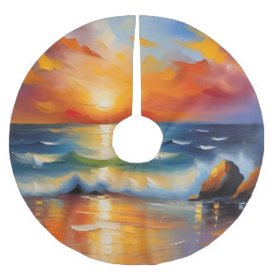 Jupon De Sapin En Polyester Brossé Peinture à l'huile de couché de soleil orange sur