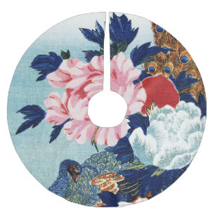 Jupon De Sapin En Polyester Brossé Peinture de fleurs de paon et de pivoines vintage