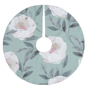Jupon De Sapin En Polyester Brossé Peonies Roses Blanches : Broderie Florale.