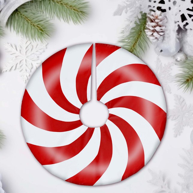 Jupon De Sapin En Polyester Brossé Pepperment Candy Tree Jupe (Add a sweet twist to your holiday decor with our Red and White Peppermint Candy Christmas Tree Skirt)