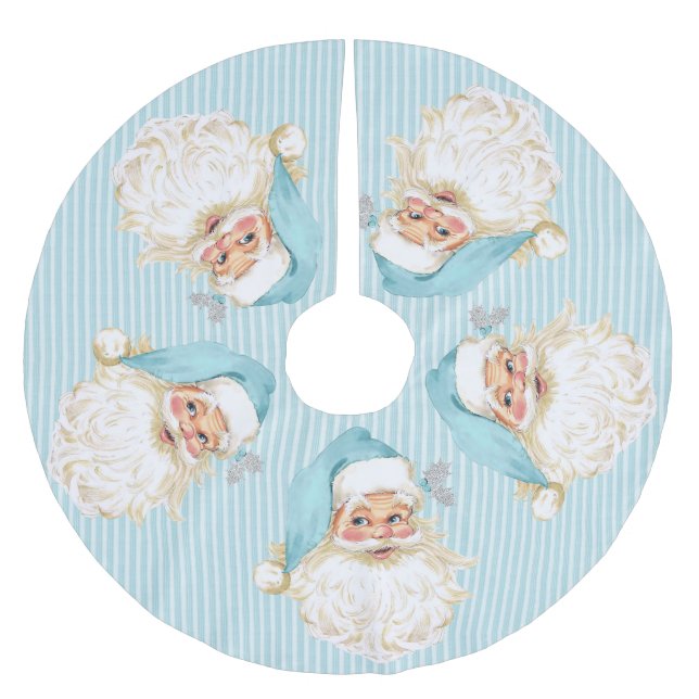 Jupon De Sapin En Polyester Brossé Père Noël à l'ancienne Rayure turquoise (Devant)