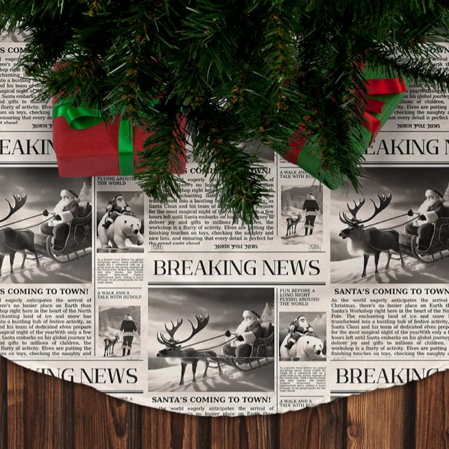 Jupon De Sapin En Polyester Brossé Père Noël Bear Breaking News Journal Christmas Dee (Créateur téléchargé)