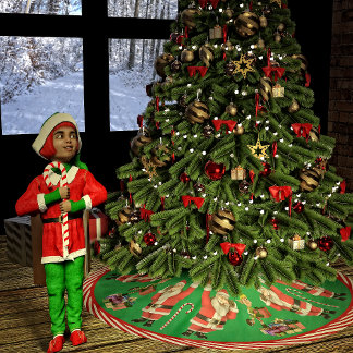 Jupon De Sapin En Polyester Brossé Père Noël et elfes