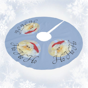 Jupon De Sapin En Polyester Brossé Père Noël Face Ho Ho Ho Pale Bleu