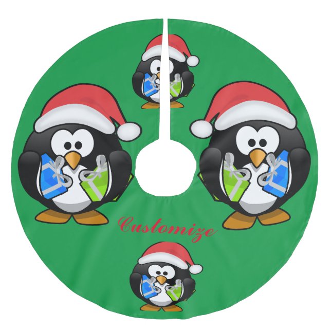 Jupon De Sapin En Polyester Brossé Père Noël manchot Thunder_Cove  (Devant)