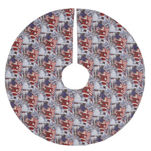 Jupon De Sapin En Polyester Brossé Père Noël patriotique de Noël tenant le drapeau am