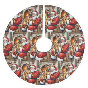 Jupon De Sapin En Polyester Brossé Père Noël tenant l'art de Noël du Malinois belge