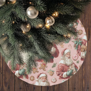 Jupon De Sapin En Polyester Brossé Père Noël vintage rose   Pain d'épices et ornement
