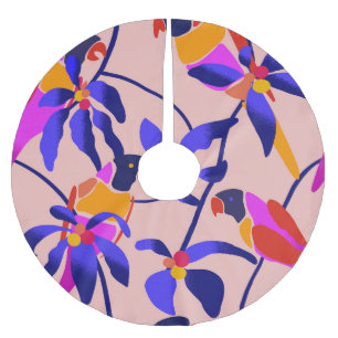Jupon De Sapin En Polyester Brossé Perroquets Vintages roses : Illustration Exotique