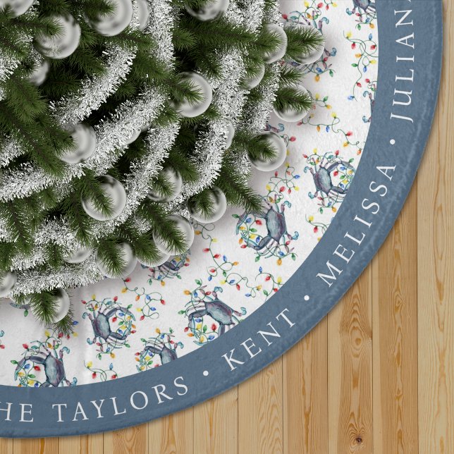 Jupon De Sapin En Polyester Brossé Personalized Coastal Crab Christmas Lights (Créateur téléchargé)