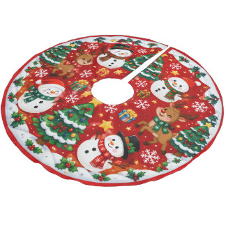 Jupon De Sapin En Polyester Brossé Personnages de bonhommes de neige et de rennes de