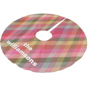 Jupon De Sapin En Polyester Brossé Personnalisé Rustique Plaid Nom de famille Noël