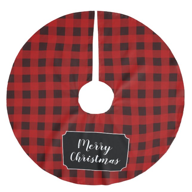 Jupon De Sapin En Polyester Brossé Personnaliser Red Buffalo Plaid Christmas Tree Jup (Devant)