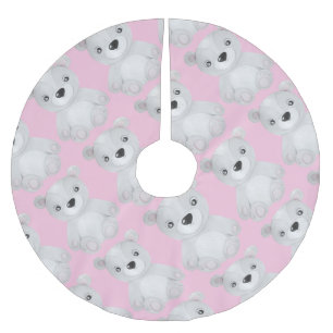 Jupon De Sapin En Polyester Brossé Petit Ours Bébé rose Girl Décor de vacances