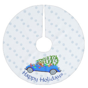 Jupon De Sapin En Polyester Brossé Petite voiture bleue et arbre Noël personnalisé