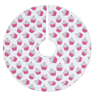 Jupon De Sapin En Polyester Brossé Petits gâteaux roses heureux de coeur - motif dou