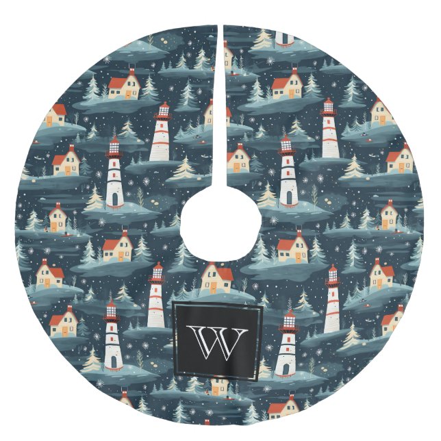 Jupon De Sapin En Polyester Brossé Phare de la mer marine de Monogram (Devant)