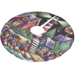 Jupon De Sapin En Polyester Brossé Phare de Noël Whimsical Rouge rose violet