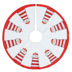 Jupon De Sapin En Polyester Brossé Phares rouges et blancs sur fond blanc