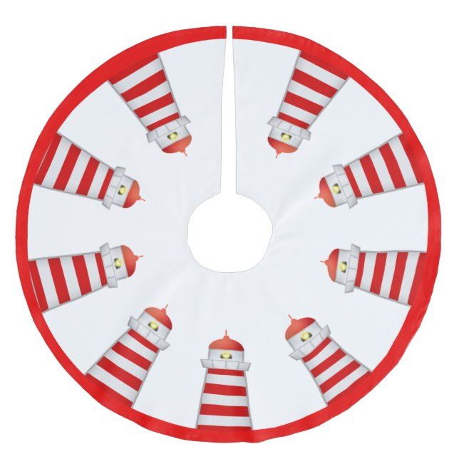 Jupon De Sapin En Polyester Brossé Phares rouges et blancs sur fond blanc (Devant)