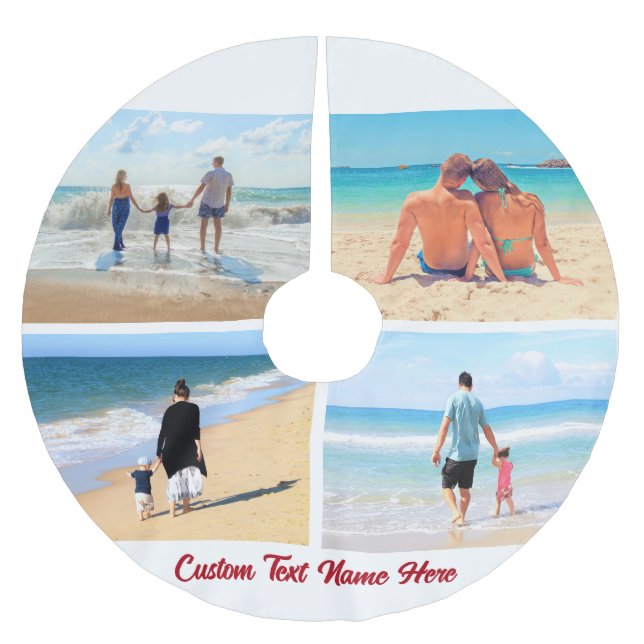 Jupon De Sapin En Polyester Brossé Photo personnalisée Collage Texte Christmass Tree  (Devant)